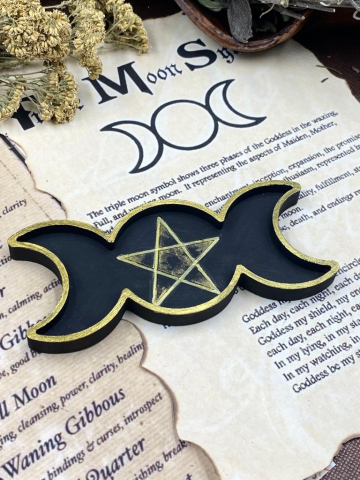 Decorațiuni si Obiecte Sacre - suport ezoteric luna tripla cu pentagrama pentru cristale lumanari sau ierburi
