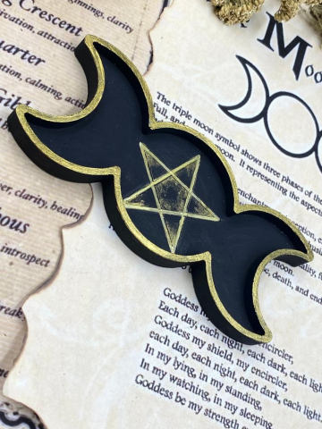 suport ezoteric luna tripla cu pentagrama pentru cristale lumanari sau ierburi [1]