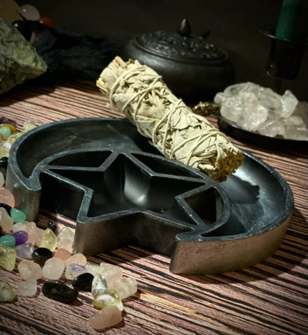 Decorațiuni si Obiecte Sacre - suport din ceramica model pentagramă ritualic altar smudge protecție