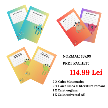 Pachete caiete - Pachetul Start Scolar cu 6 caiete pentru clasele primare:matematica, romana si engleza