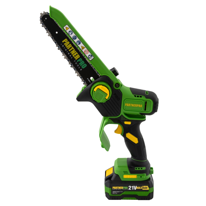 Mini Fierastrau cu Lant si Acumulator PPBS-84 PARTNERPRO, Brushless, 21V / 4Ah, Indicator sarcina [2]