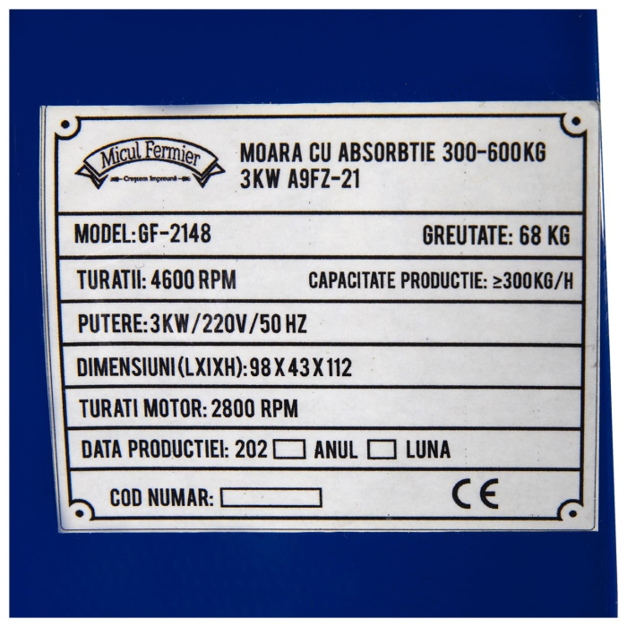 Moara electrica pentru cereale cu absorbtie 300kg, 3kW, A9FZ-21, Micul Fermier [17]