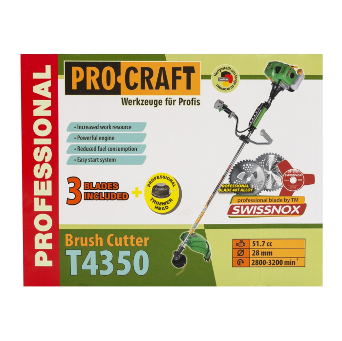 Motocoasa benzina Procraft T4350, 2T, 5.8 CP, 9000 rpm, 3 sisteme de taiere [6]