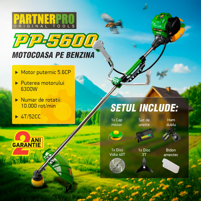 Motocoasa pe benzina PartnerPro PP5600 , 4 T, 5.6CP, 52CC [1]