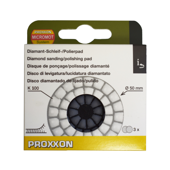 Proxxon 28657, Set 3 discuri diamantate pentru slefuire si lustruire, GR100, diametru 50mm, pentru WP/A si WP/E [3]