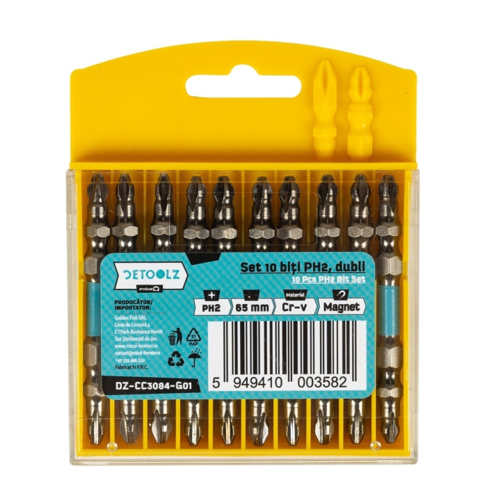 Set 10 biti impact dubli PH2 65mm Cr-V MAGNET, Detoolz [2]
