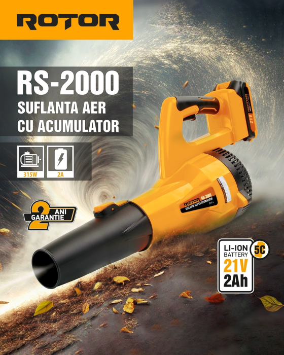 Suflanta aer pe acumulator ROTOR RS-2000 cu 1 acumulator 21V / 2Ah si incarcator ROTOR [1]