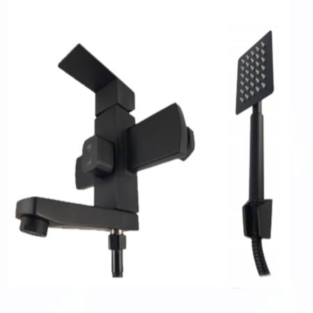 Baterie cada MIXXUS KUB-009 (EURO) BLACK din otel inoxidabil, Monocomanda, Furtun dus 150cm [2]