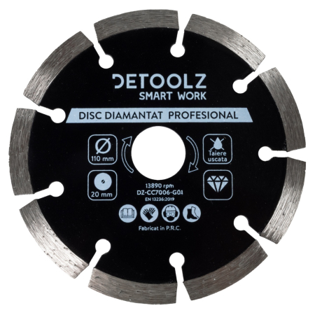 Polizoare - Disc diamantat segmentat Detoolz 110x20mm, taiere uscata