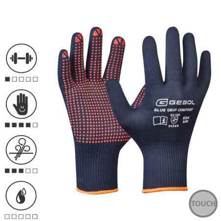 Manusi profesionale - Gebol 709429_10, Manusi de protectie Blue Grip Comfort, din nylon si poliacrilic, acoperire cu puncte din PVC, uz profesional, marimea 10/XL