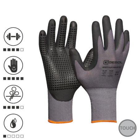 Manusi profesionale - Gebol 709475_10, Set 12 perechi de manusi de protectie Multi Flex Industry, din nylon si elastan, acoperire din spuma de nitril, uz profesional, marimea 10/XL
