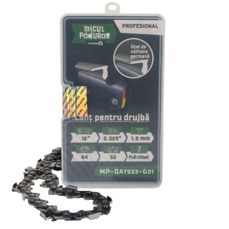 Gradinarit  - Lant Micul Padurar Profesional, 16", pas .325", grosime pinten 1.5mm, 64 pinteni, 32 dinti, full-chisel