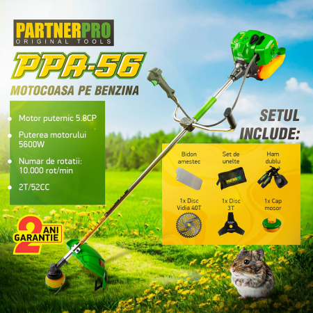 Gradinarit  - Motocoasa benzina PartnerPro PPA-56, 2T, 5.8 CP, 10000 rpm