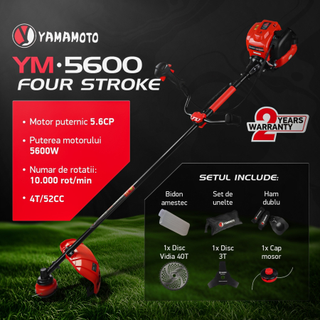Gradinarit  - Motocoasa pe benzina YAMAMOTO YM-5600, 4 T , 5.6 CP, 52CC