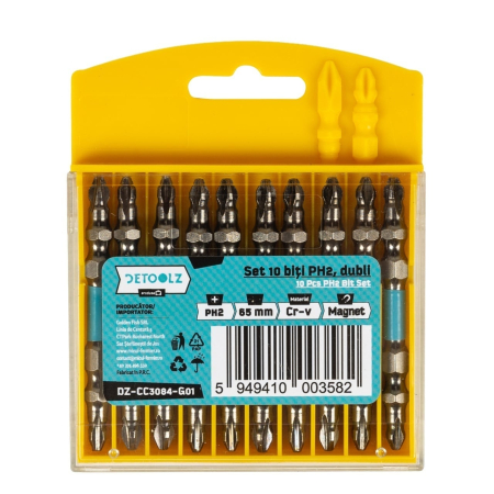 Set 10 biti impact dubli PH2 65mm Cr-V MAGNET, Detoolz [1]