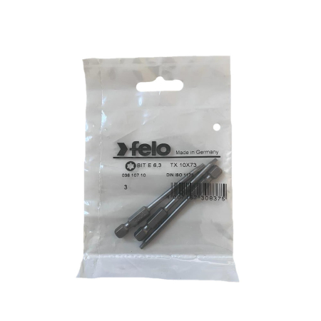 Biti pentru insurubare - Set 3 biti Felo, seria Industrial profil Torx, E6.3, TX10, 73mm