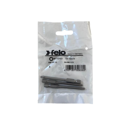 Biti pentru insurubare - Set 3 biti Felo, seria Industrial profil Torx, E6.3, TX15, 73mm