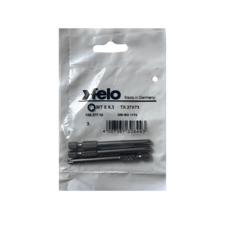 Biti pentru insurubare - Set 3 biti Felo, seria Industrial profil Torx, E6.3, TX27, 73mm
