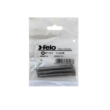 Biti pentru insurubare - Set 3 biti Felo, seria Industrial profil Torx, E6.3, TX30, 73mm