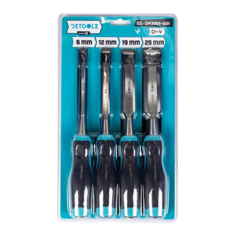 Accesorii Constructii - Set 4 dalti pentru lemn 6/12/19/25mm Cr-V, Detoolz