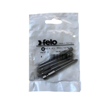 Biti pentru insurubare - Set 5 biti Felo, seria Industrial profil Philips, E6.3, PH1, 73mm