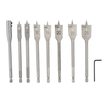  Autofiletante si bormasini - Set burghie plate pentru lemn 9 buc 10-25mm ROTOR RBP9