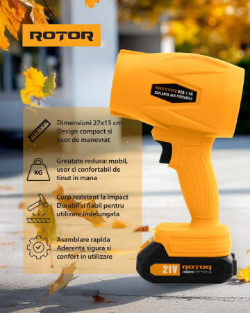 Suflanta aer pe acumulator ROTOR RCB-1.5A 45m/s, 21V/1,3Ah [2]