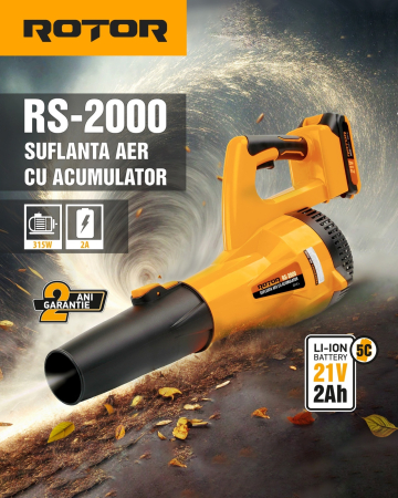 Electrocasnice - Suflanta aer pe acumulator ROTOR RS-2000 cu 1 acumulator 21V / 2Ah si incarcator ROTOR