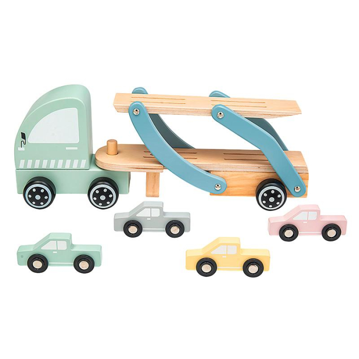 Camion Transportor Auto din Lemn cu Rampă și 4 Mașinuțe [2]