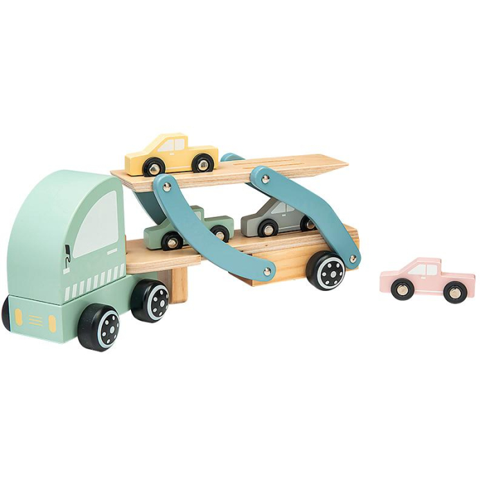 Camion Transportor Auto din Lemn cu Rampă și 4 Mașinuțe [3]