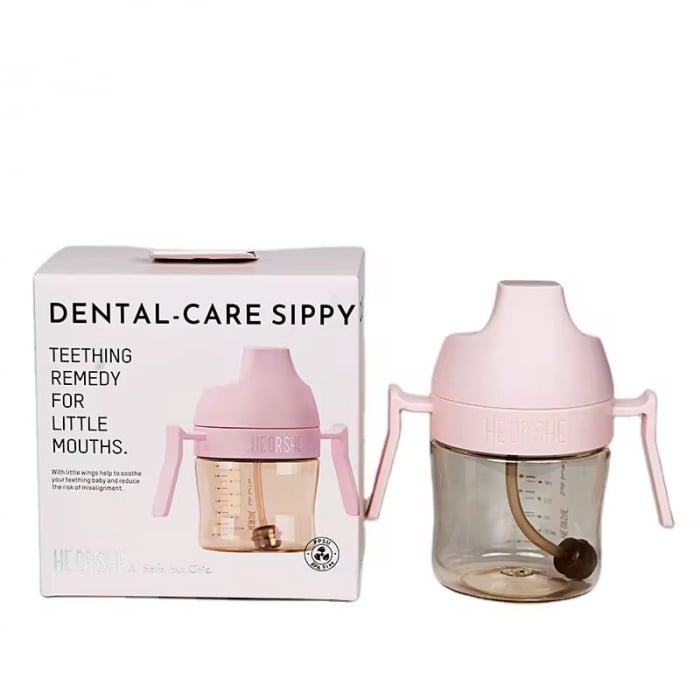 Cană cu pai HEORSHE Dental-Care 210ml ROZ – Protejează dinții și încurajează hrănirea independentă [2]