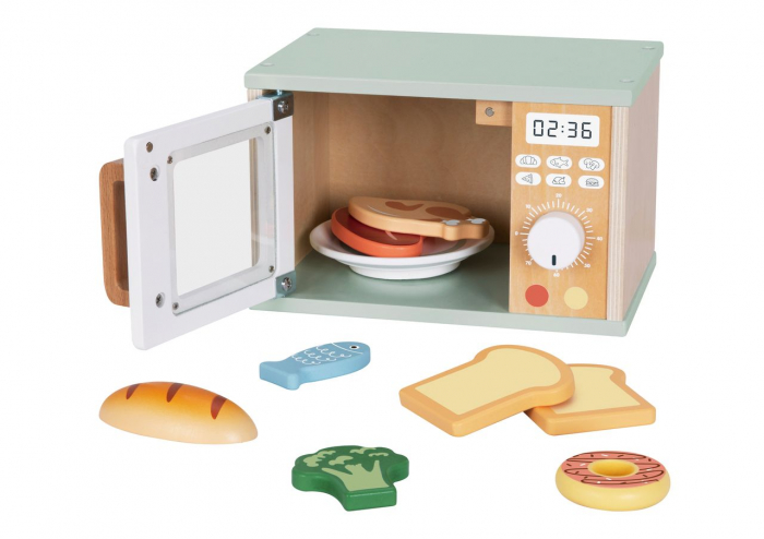 Cuptor cu Microunde din Lemn – Mini Bucătărie Educativă cu Alimente Incluse [1]