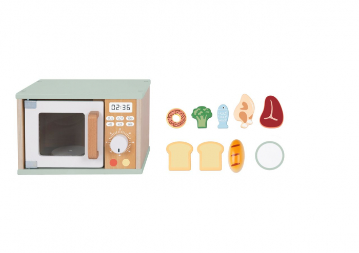 Cuptor cu Microunde din Lemn – Mini Bucătărie Educativă cu Alimente Incluse [2]
