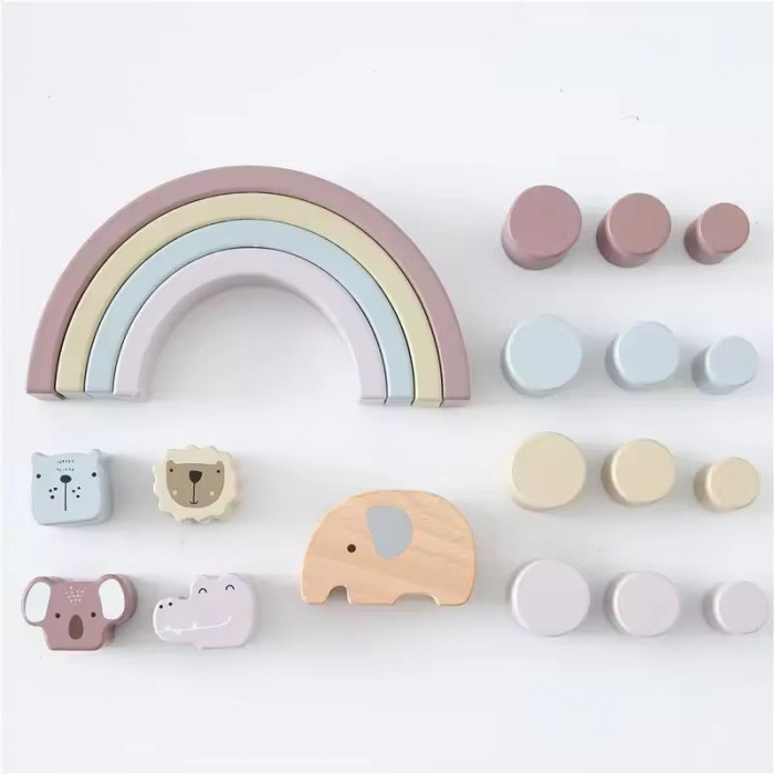 Curcubeu din Lemn cu Animale și Forme Stivuibile [4]