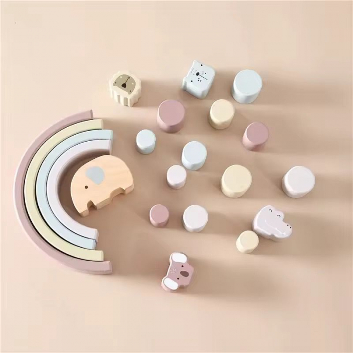 Curcubeu din Lemn cu Animale și Forme Stivuibile [5]