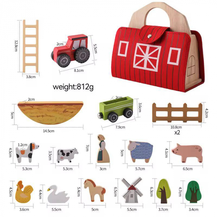Fermă din Lemn cu Animale, Tractor și Accesorii – Set Educativ Portabil [5]