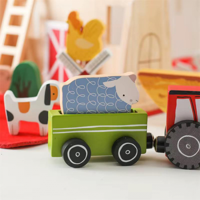 Fermă din Lemn cu Animale, Tractor și Accesorii – Set Educativ Portabil [4]