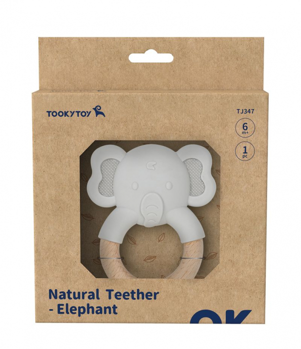 Inel de Dentiție din Lemn și Silicon în Formă de Elefant – Calmare și Stimulare Tactilă [2]