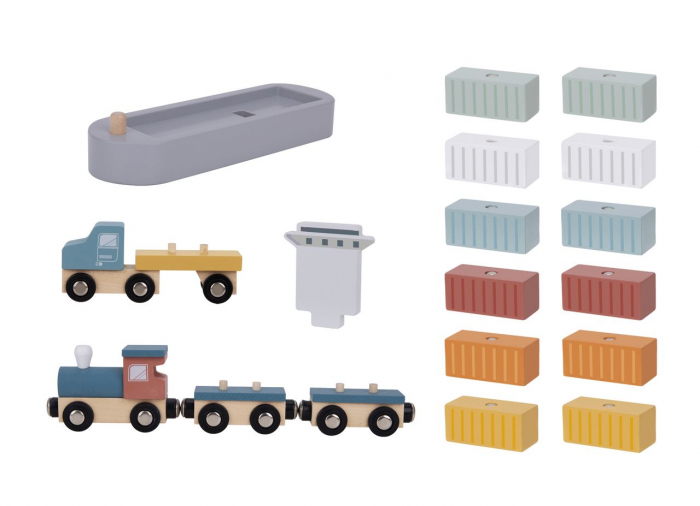 Macara Portuară cu Vapoare, Trenuri și Containere din Lemn [2]