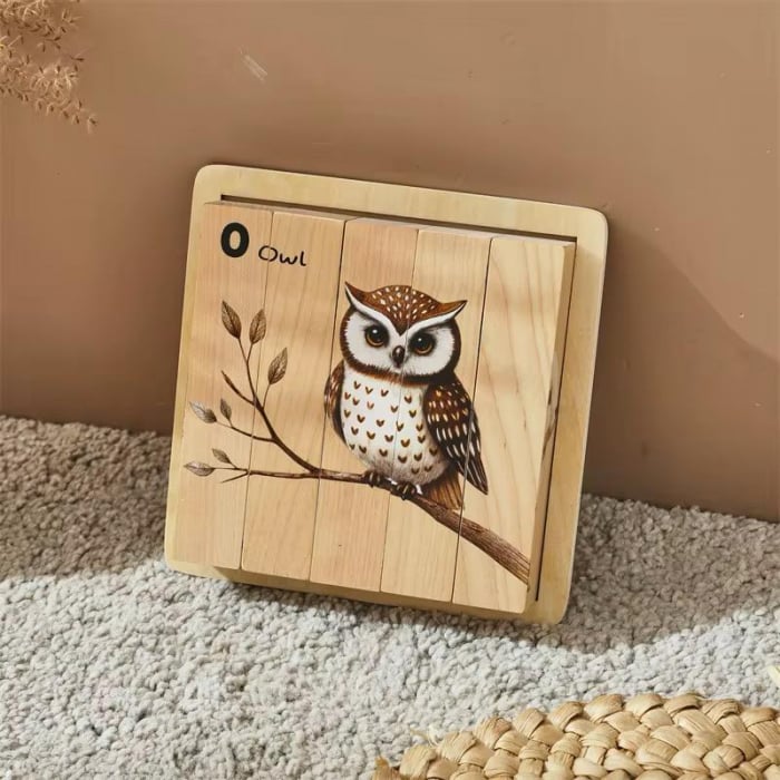 Puzzle Cuburi din Lemn cu Animale – 4 în 1 Educațional Montessori (Vulpe, Bufniță,  Iepure, Căprioară) pentru Copii [4]