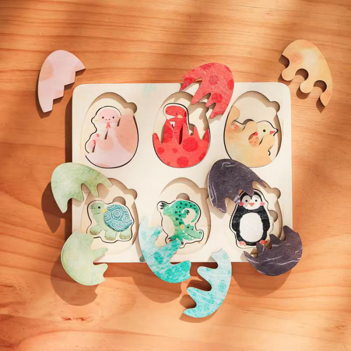 Puzzle Montessori din Lemn – Ouă colorate cu animăluțe surpriză [2]