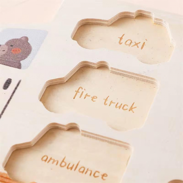 Puzzle Montessori din lemn – Set educativ cu 6 vehicule colorate [3]