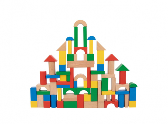 Set 100 de Cuburi din Lemn Colorate pentru Construcții – Montessori [1]