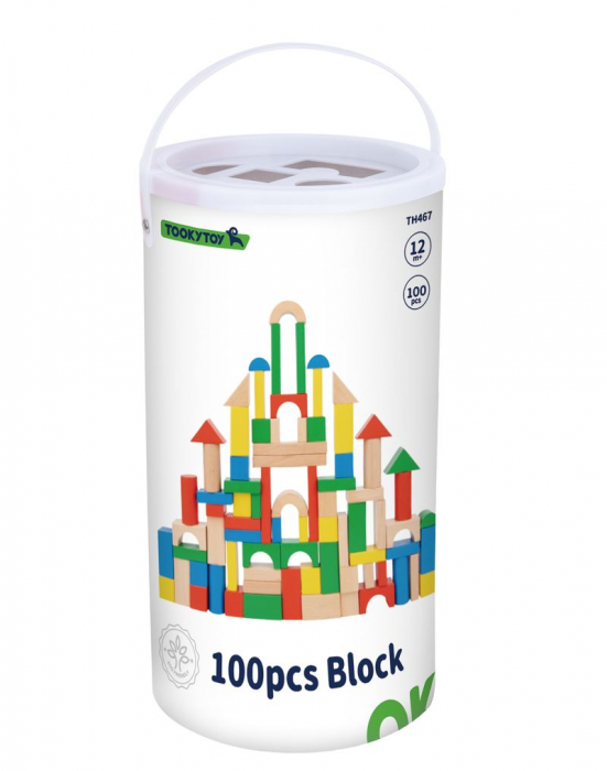 Set 100 de Cuburi din Lemn Colorate pentru Construcții – Montessori [2]