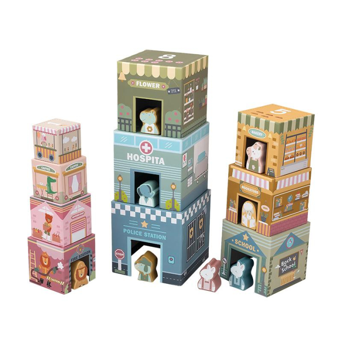 Set Cuburi Stivuibile din Carton , Orasel , cu Figurine Incluse [3]
