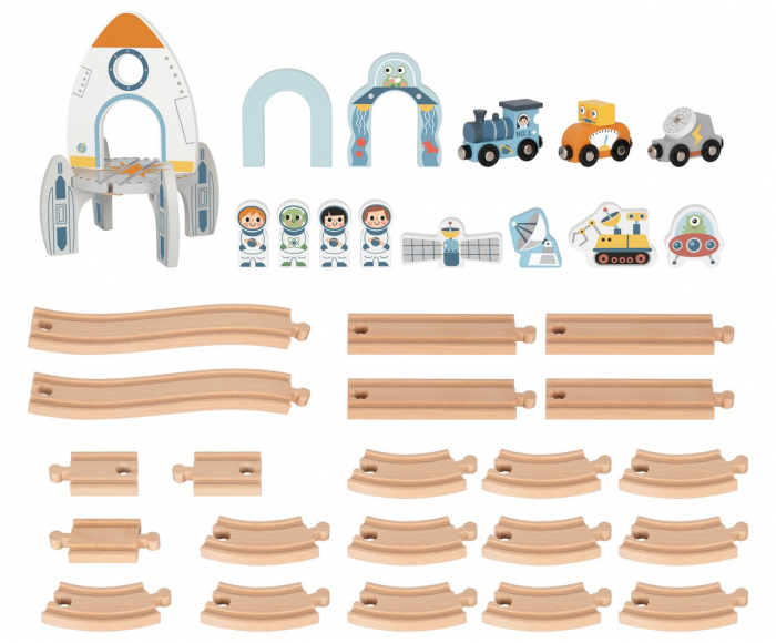Set Tren Spațial cu șine, astronauți, navetă și figurine tematice din Lemn [5]