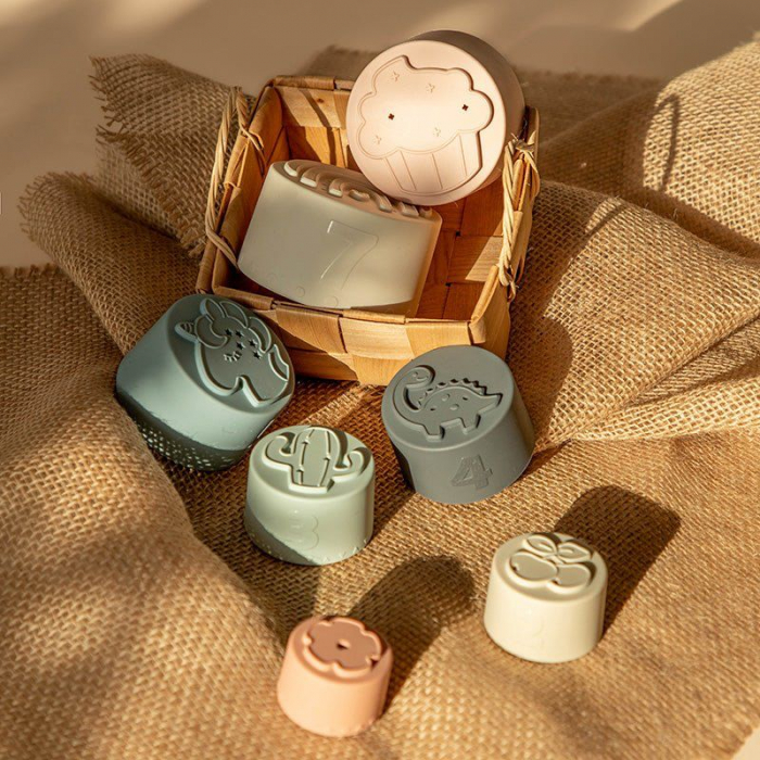 Set turn pentru stivuire din silicon Fine Day – 7 piese cu animale, forme și numere [6]