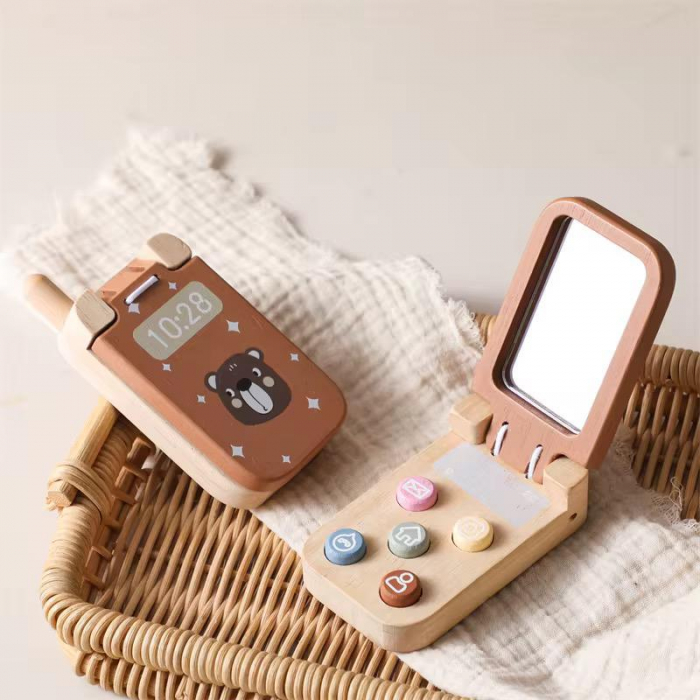 Telefon din lemn cu clapetă – Jucărie educativă și de rol pentru copii [1]