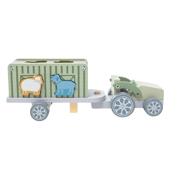 Tractor din Lemn cu Remorcă și Animale – Joc de Sortare 18 luni+ [3]