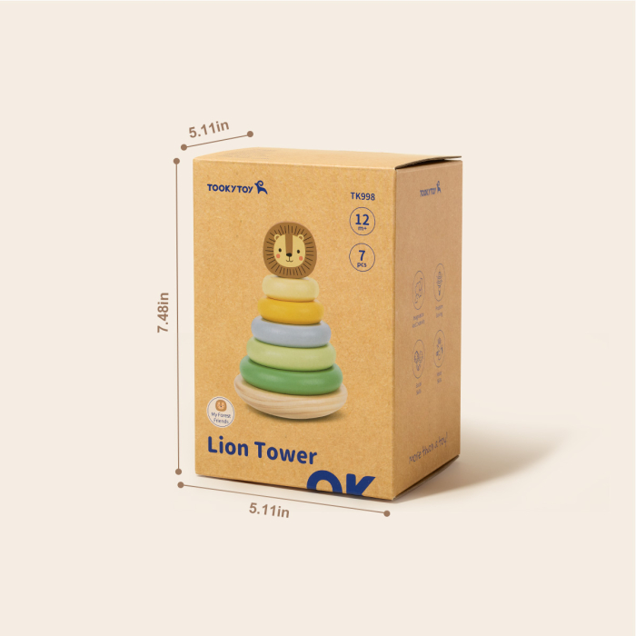 Turn de Stivuire din Lemn – Leu și Inele Pastel [6]